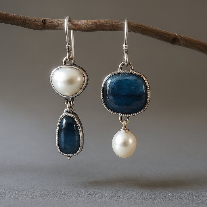 Vintage Naturblaue Steine Ohrringe