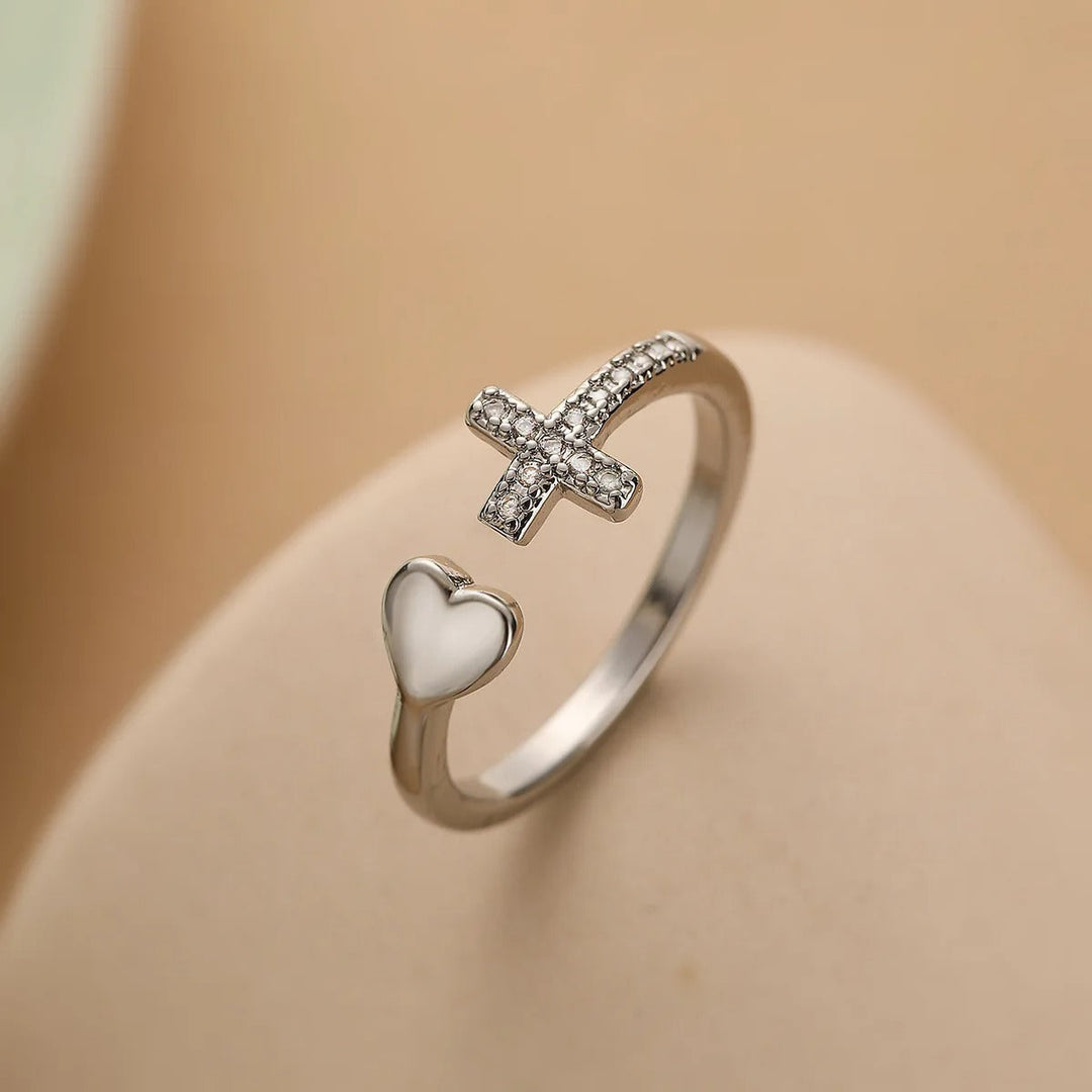 Vintage-Liebe Kreuz Silber Verstellbarer Ring