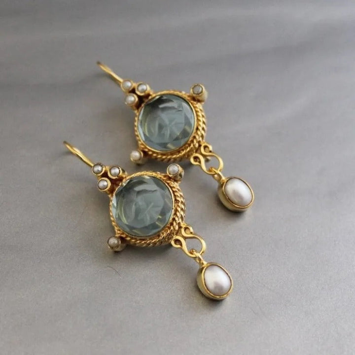 Vintage Blaue Glas- & Perlenohrringe