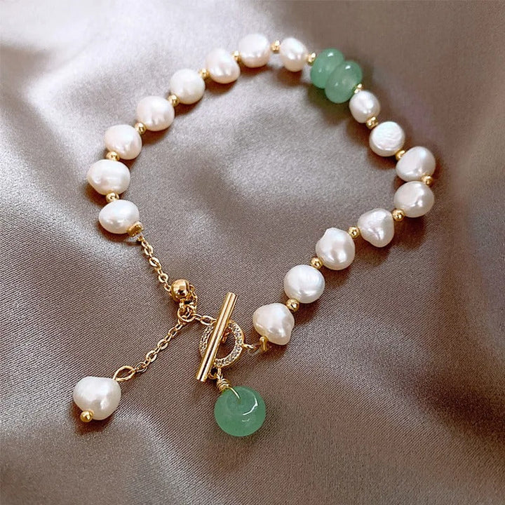 Vintage Perlen- & Goldgrüner Edelsteinarmband