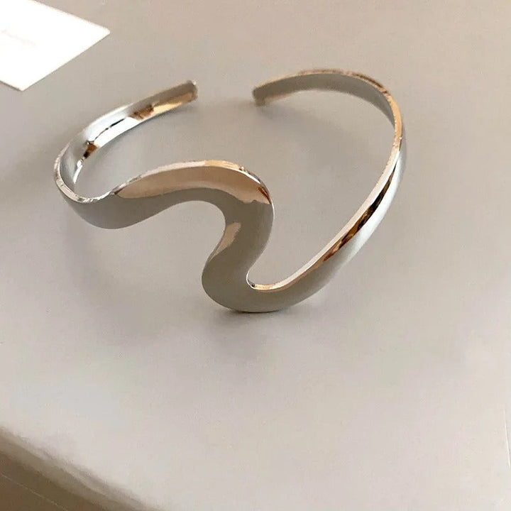 Vintage Silber Dreharmband Wellenförmig Offen