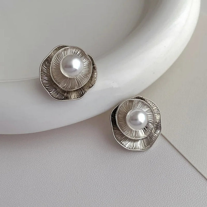 Vintage Silber Blüten Perlen Ohrstecker