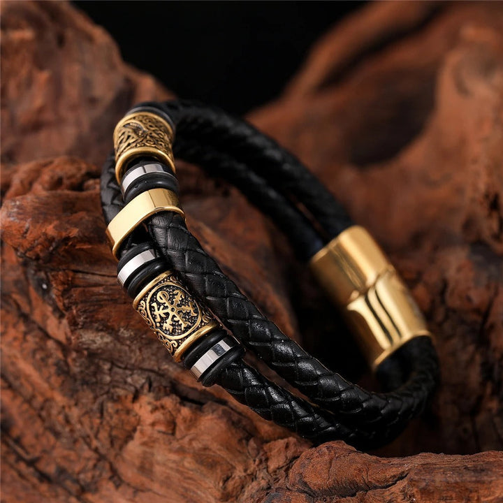 Schwarzes Geflochtenes Lederarmband mit Gold Charm
