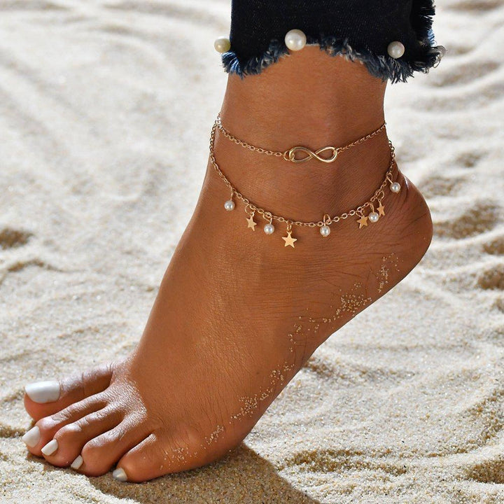 Infinity Fusskettchen Armband + Perlen und Sterne