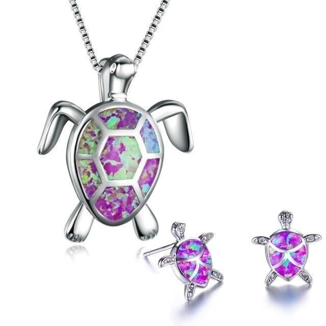 Meeresschildkröte Halskette + Ohrringe Set aus Opal und Silber | Nachhaltiger, vom Ozean inspirierter Schmuck